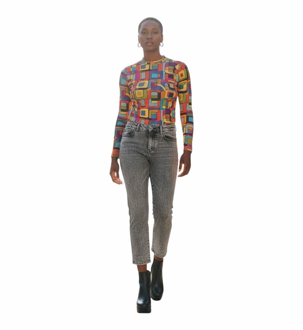 Norma Kamali Acid Wash Jeans Black Cropped Boot Leg Denim Women’s Size 4/32 NWT